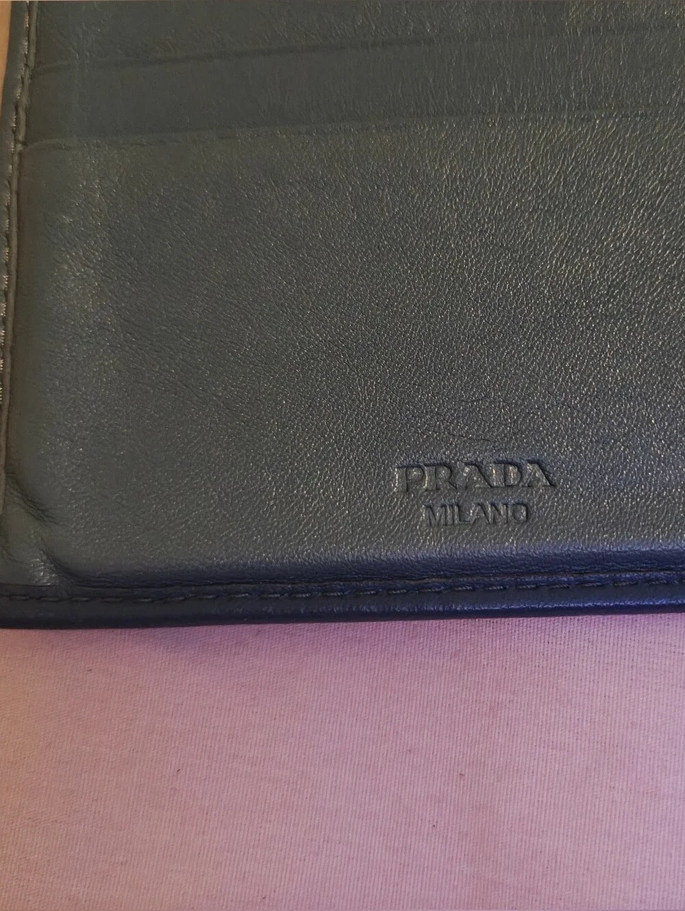 Prada Men's Blue Leather Bi-Fold Wallet